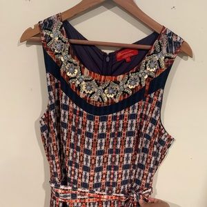Anthropologie Bhanuni By Jyoti Rena Beaded Boho Print Wide Leg Jumpsuit L